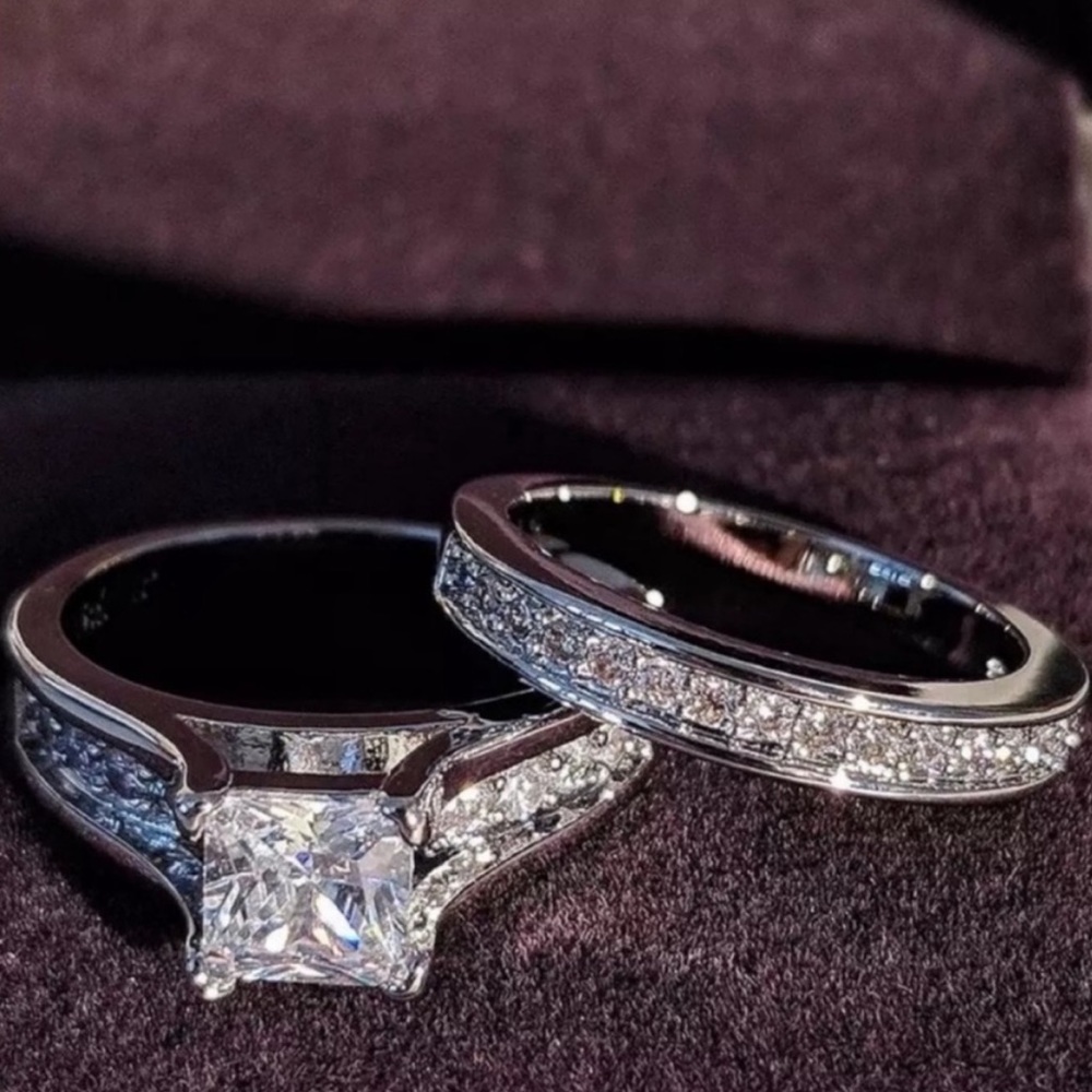 NEW 925 STERLING SILVER ENGAGEMENT DIAMOND RING SET, BEAUTIFUL RING, SHINY RING